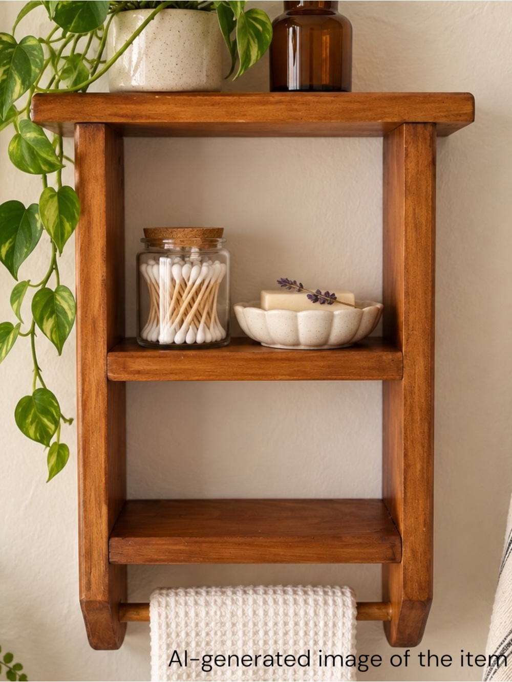 Handmade Wood Wall Shelf Towel Rack Bathroom Kitchen Rustic Decor Trinket Vanity